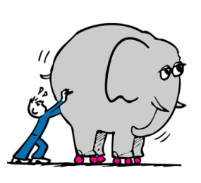 Niño empujando elefante